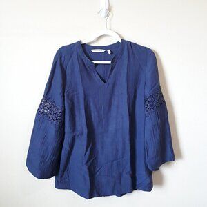 Soft Surroundings Blue Lace Applique Blouse M